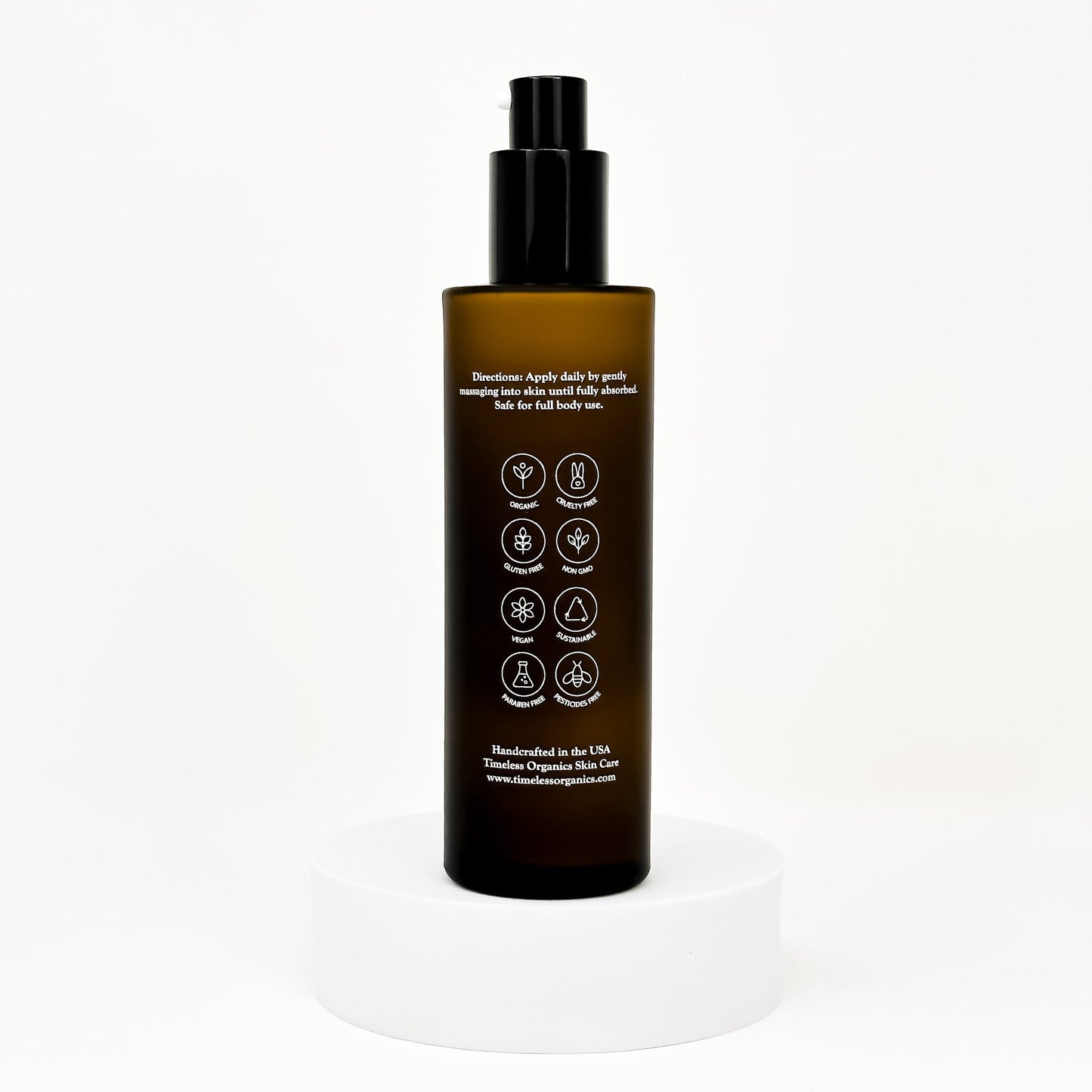 CoQ10 age defying face lotion pump bottle, back label with use directions