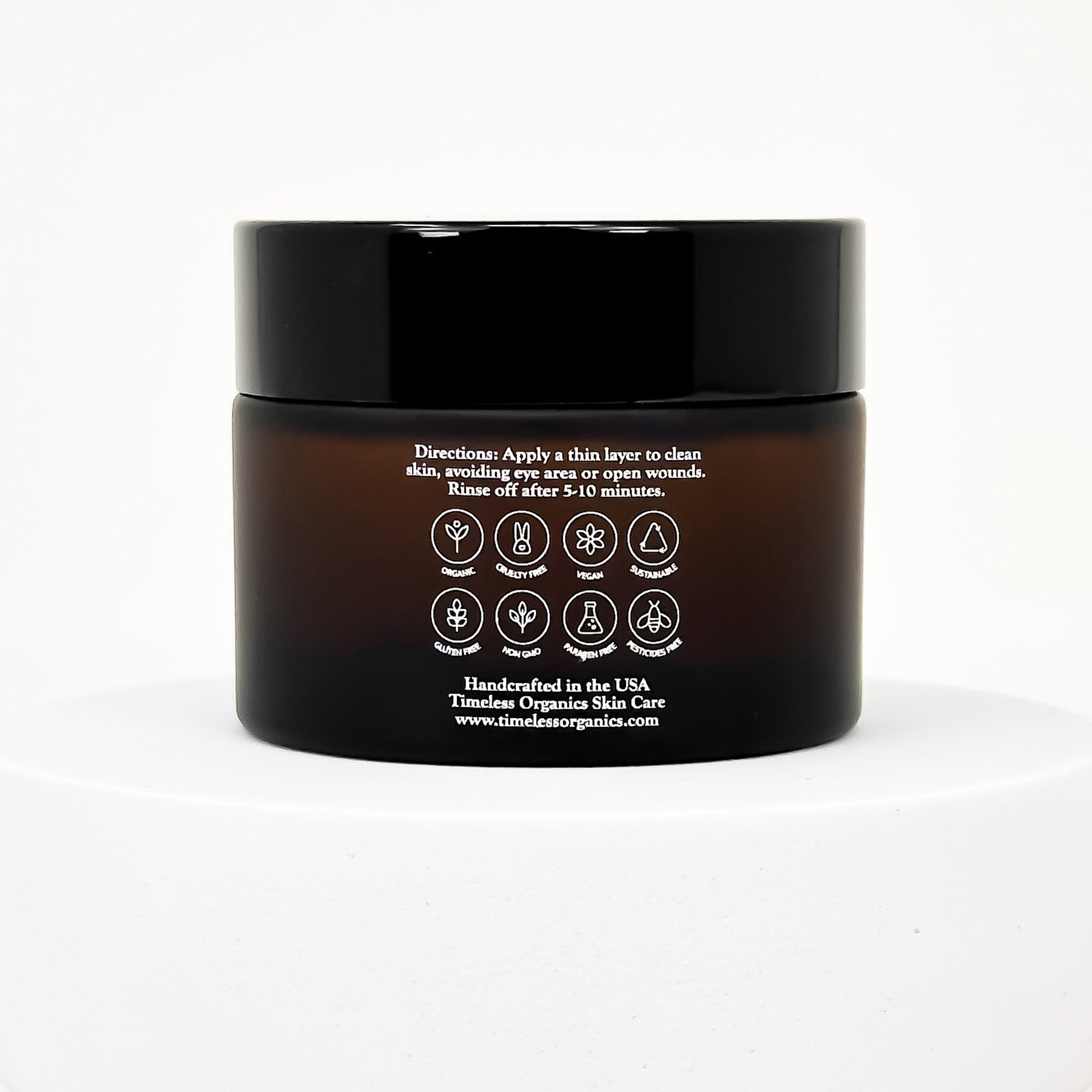 Hydrating face cream masque jar showing back label with icons and directions