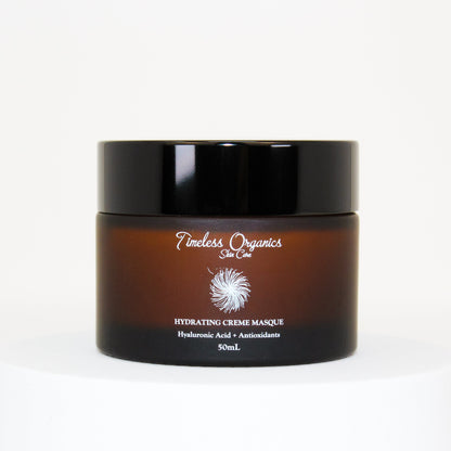 Hydrating face cream masque jar with black lid and amber-brown container