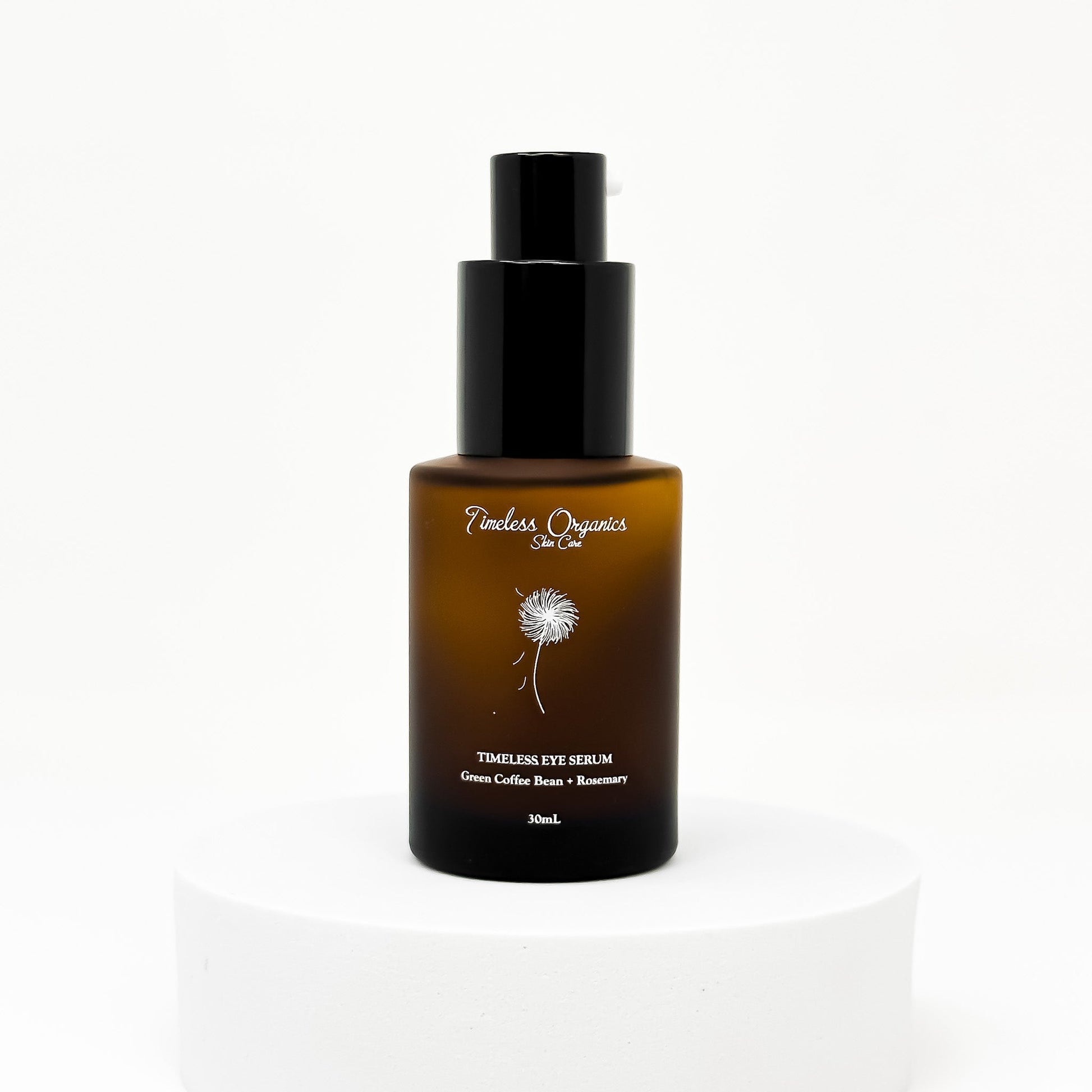 Eye serum bottle with black pump and amber glass container