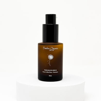 Eye serum bottle with black pump and amber glass container