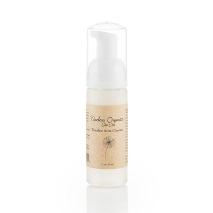 Foaming acne cleanser bottle with white pump top and clear nozzle, 1.7 fl oz