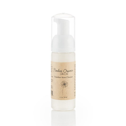 Foaming acne cleanser bottle with white pump top and clear nozzle, 1.7 fl oz