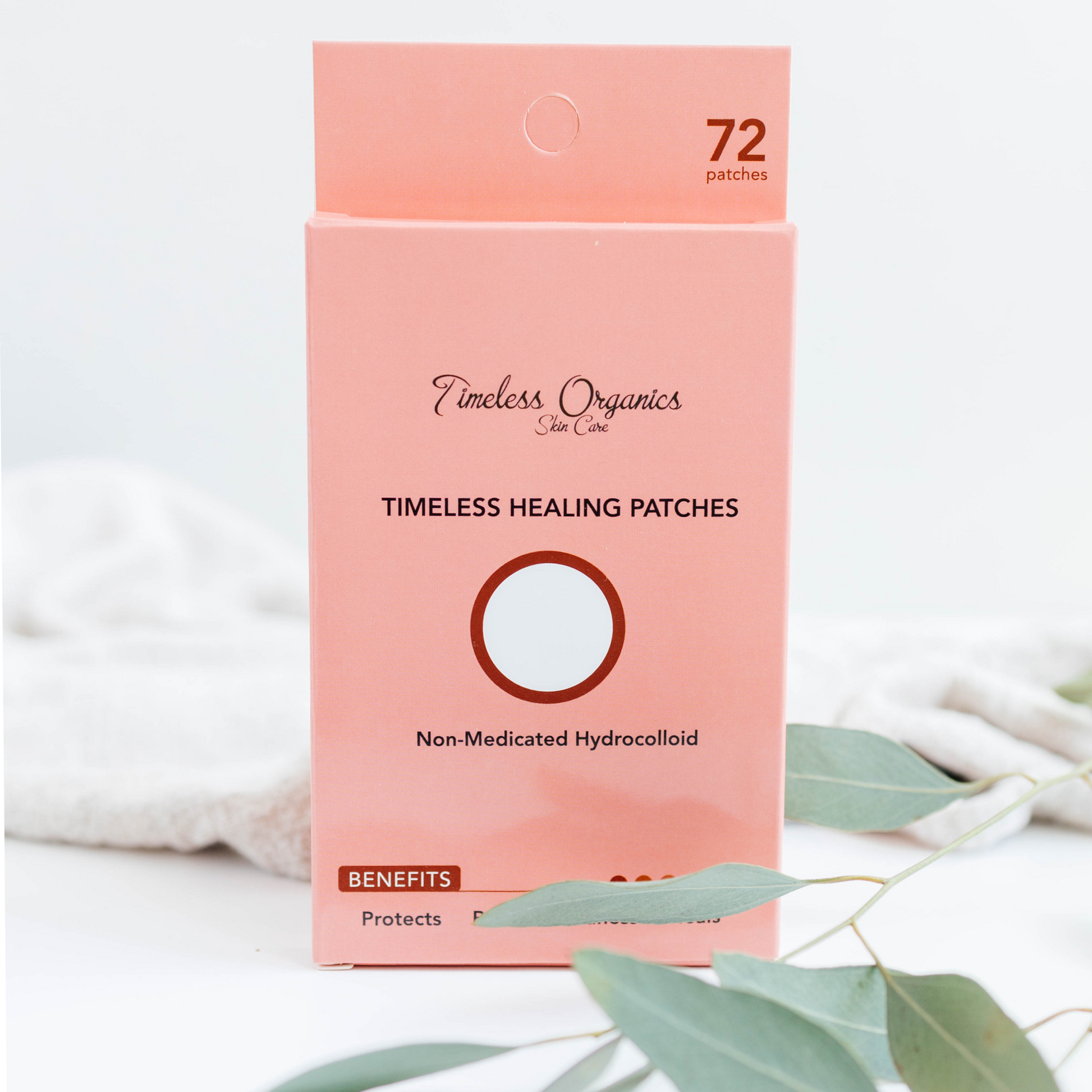 Acne healing patch box, Timeless Organics 72 ct, non-medicated hydrocolloid in pink