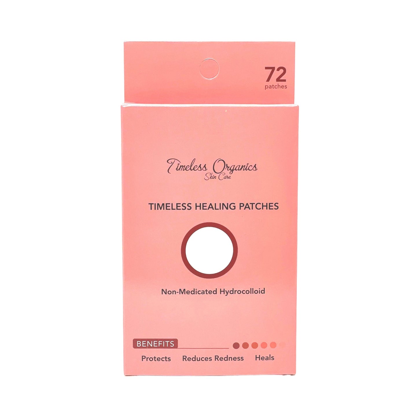 Acne healing patch box, Timeless Organics 72 ct, non-medicated hydrocolloid (pink)