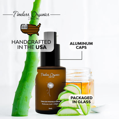 Nighttime wrinkle repair serum bottle with amber liquid and black pump dispenser