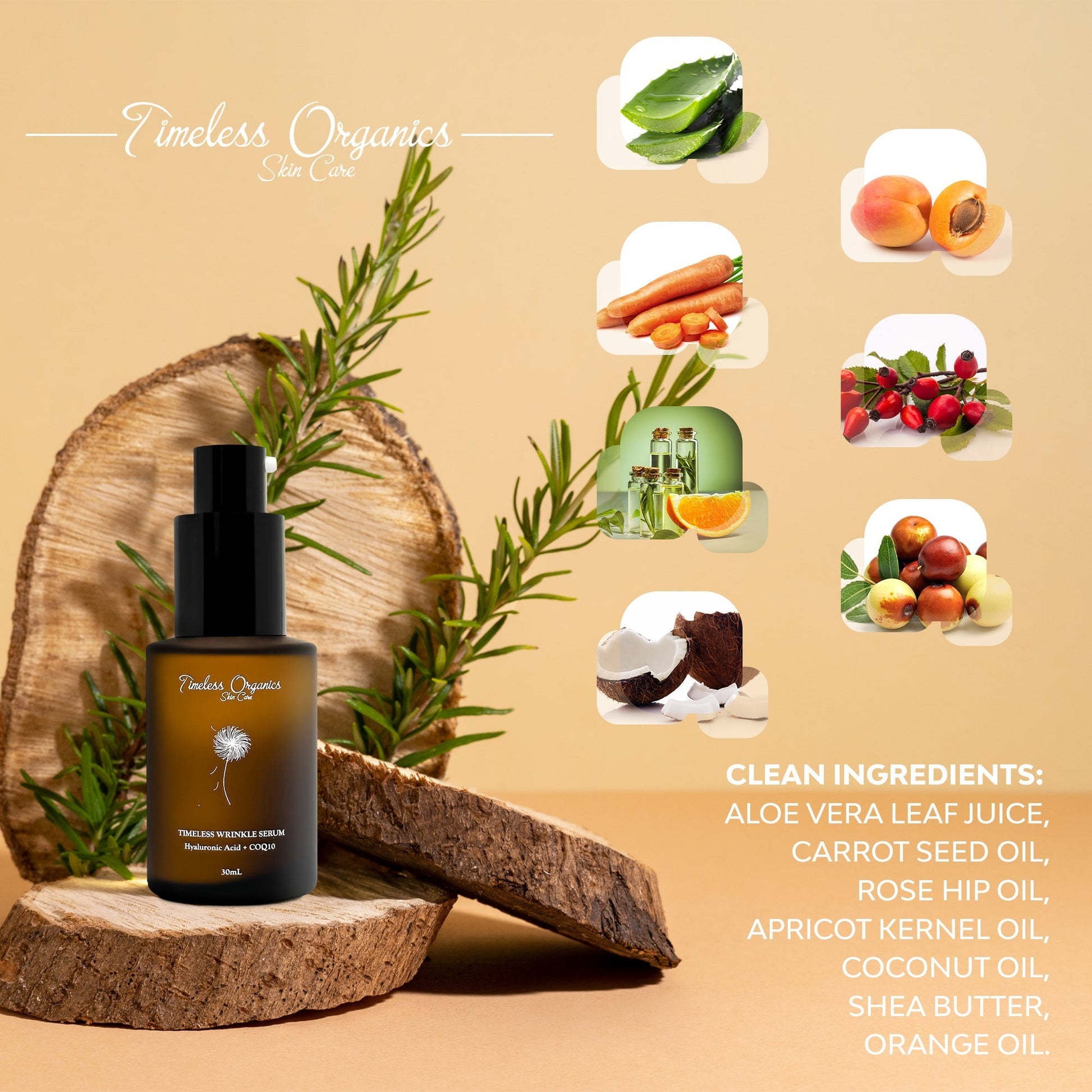 Nighttime wrinkle repair serum bottle displayed with amber liquid and black pump