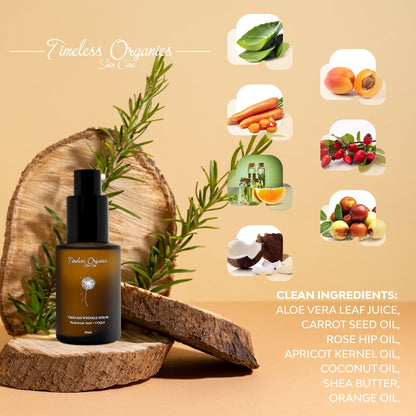 Nighttime wrinkle repair serum bottle displayed with amber liquid and black pump
