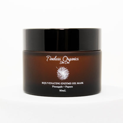 Rejuvenating enzyme gel face mask jar with dark cap, brown glass, brand logo