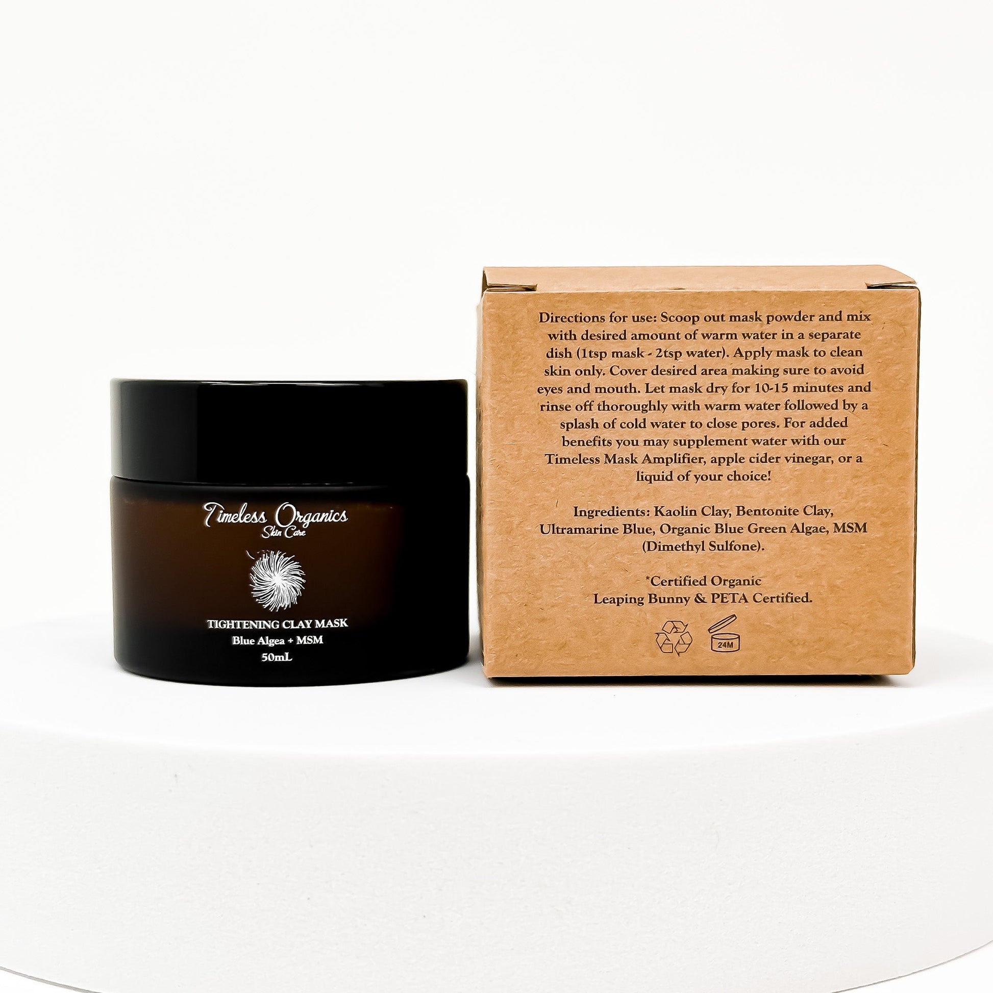 Tightening clay face mask jar with cardboard box packaging