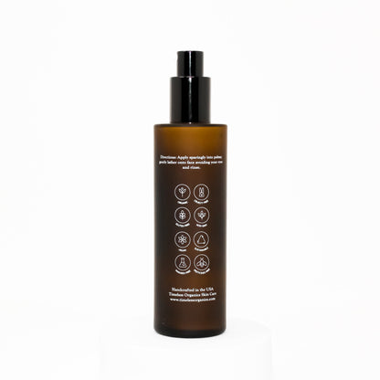 Timeless Organics silk cleanser bottle back label with icons and care text
