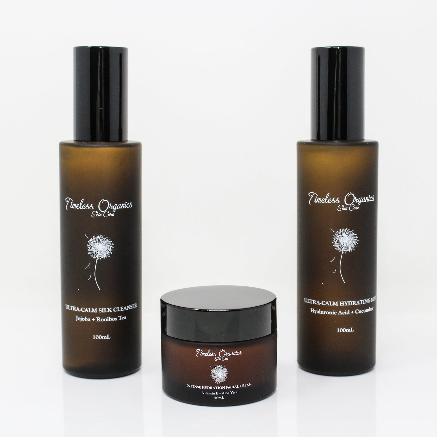Skincare cleanser and moisturizer bottles with facial cream jar, 3-piece set