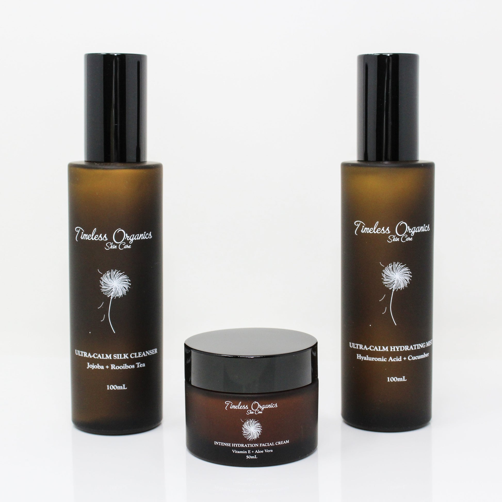 Skincare cleanser and moisturizer bottles with facial cream jar, 3-piece set