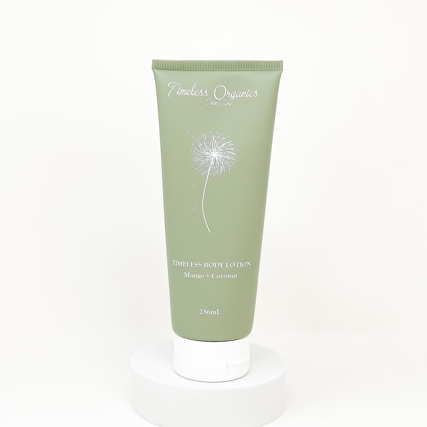Body lotion tube, green with Mango + Coconut scent