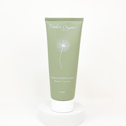 Body lotion tube, green with Mango + Coconut scent