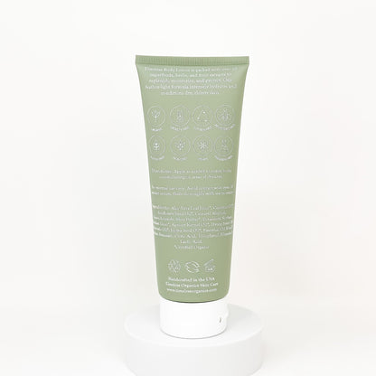 Body lotion tube back with ingredient and certification icons