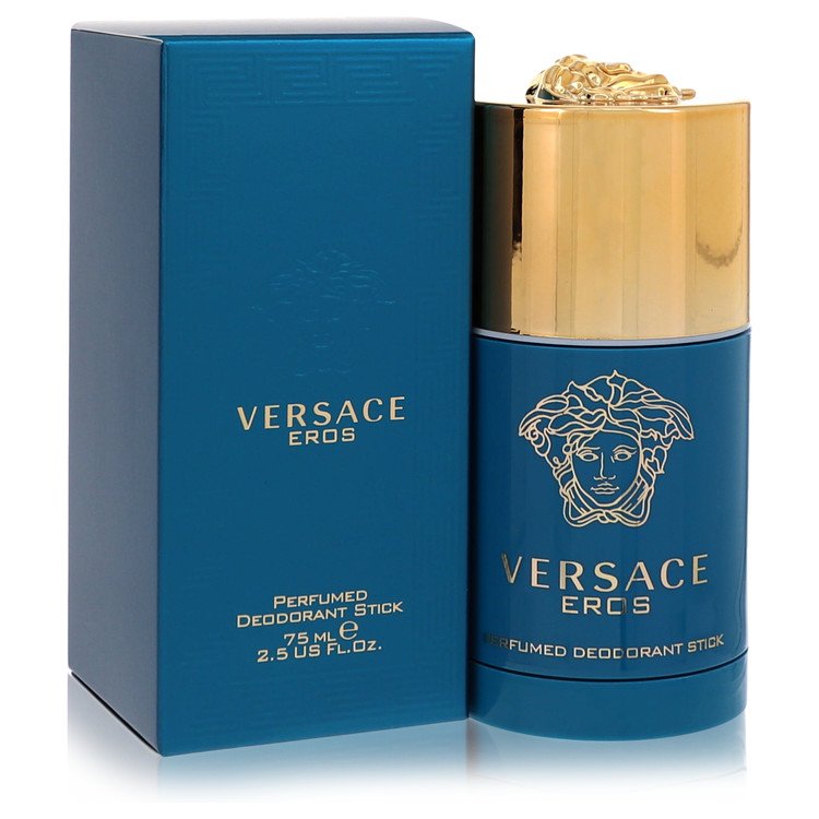 Versace Eros perfumed deodorant stick in blue, with gold cap and box