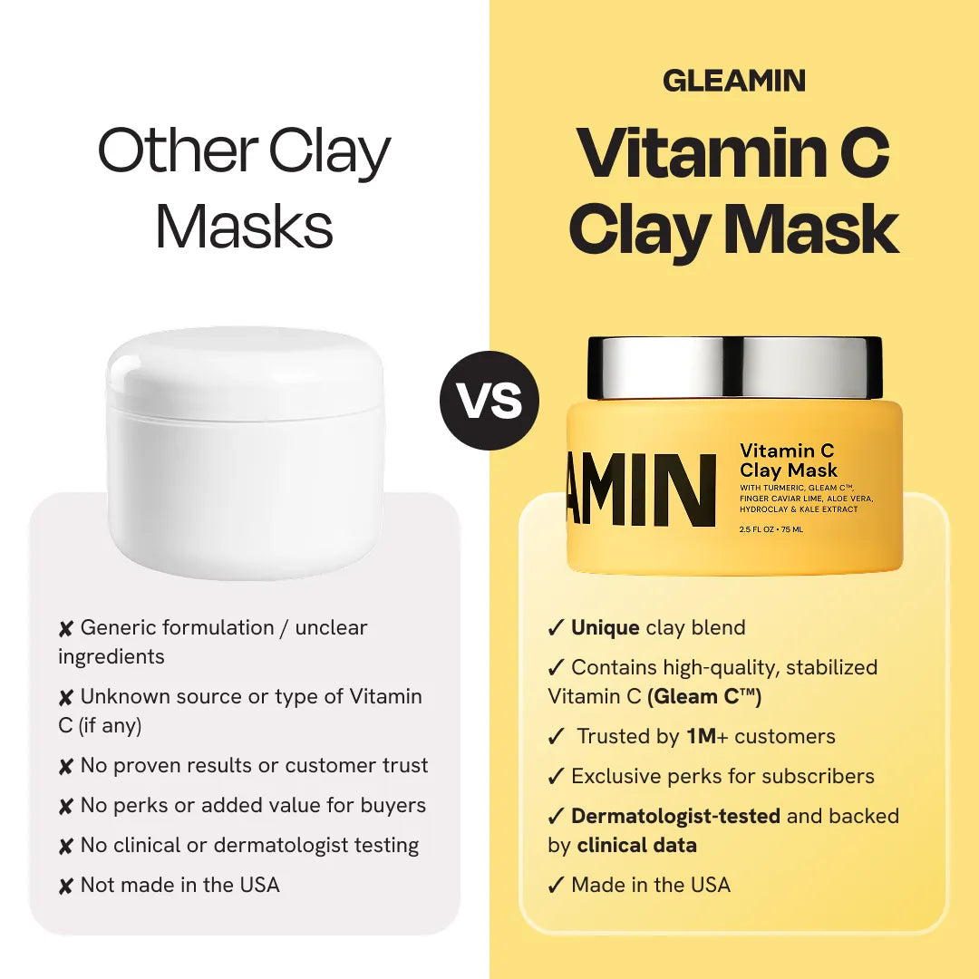 Vitamin C clay mask jar shown in comparison with another clay mask jar