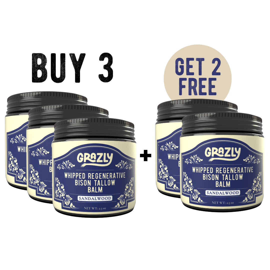 Whipped regenerative bison tallow balm jars with lids, Sandalwood scent, Get 2 Free