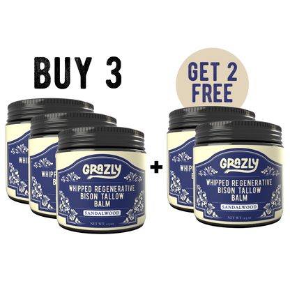 Whipped regenerative bison tallow balm jars with lids, Sandalwood scent, Get 2 Free