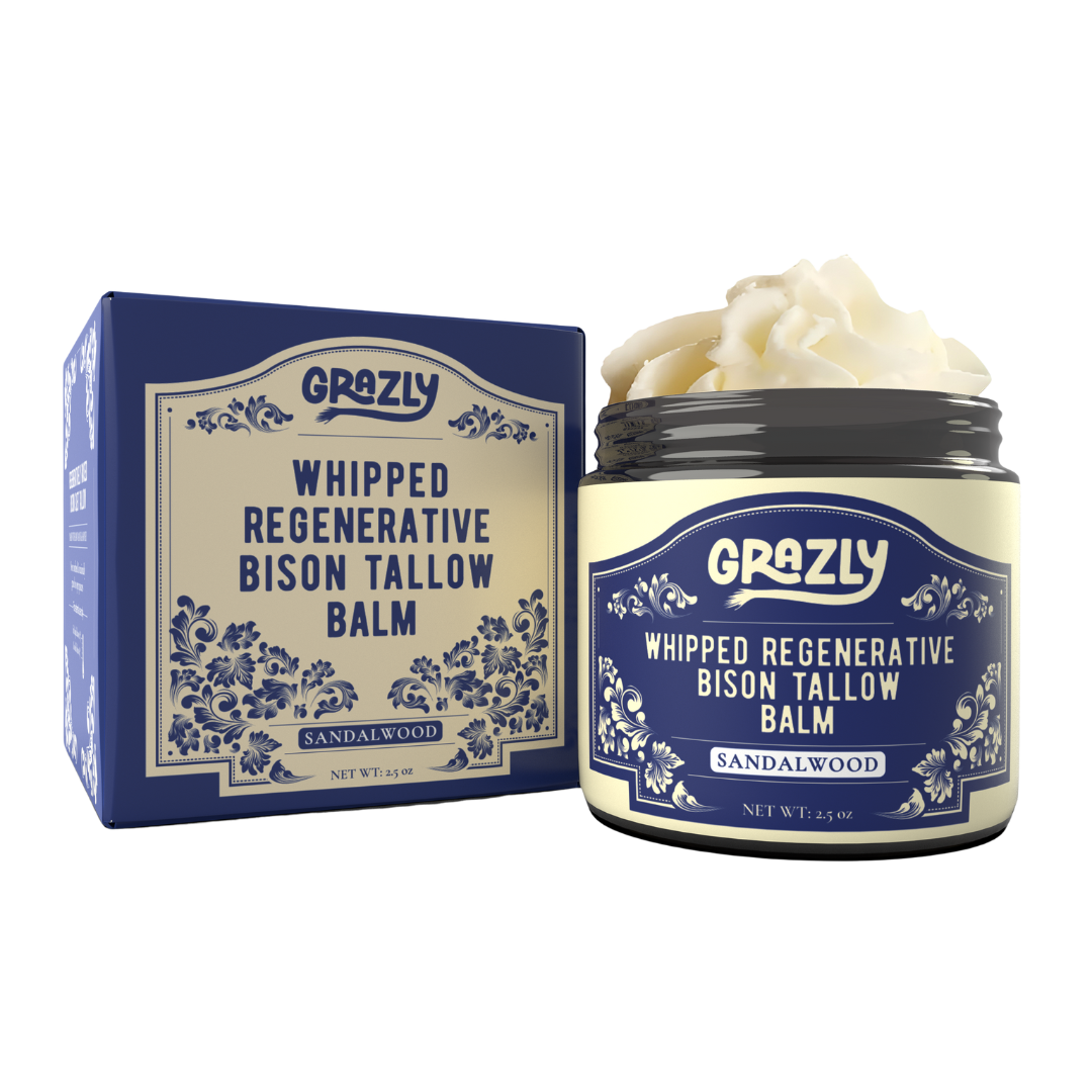 Whipped regenerative bison tallow balm jar and box set, Sandalwood scent