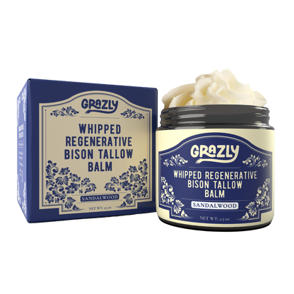 Whipped regenerative bison tallow balm jar and box set, Sandalwood scent
