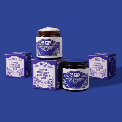 Whipped regenerative bison tallow balm set with jars and boxes, Rose Geranium scent