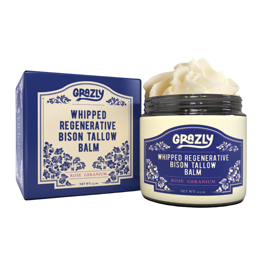Whipped regenerative bison tallow balm jar and box set, Rose Geranium scent