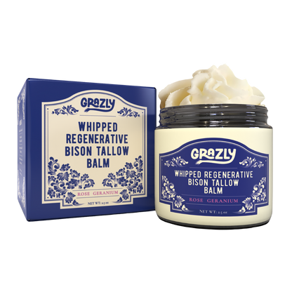Whipped regenerative bison tallow balm jar and box set, Rose Geranium scent